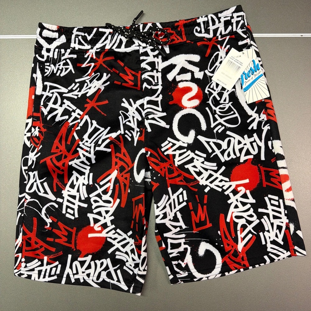 Fresh Prints of Bel-Air Men's Black White Red Graffiti Shorts Medium NWT!!